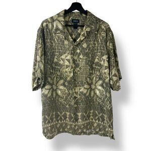 Claiborne Men's L 90's Style Hawaiian Shirt Olive Green Palm Beach Vacation Tiki